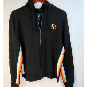 ReNeu Earth Black Rainbow Striped Sustainable Zip Up Front Hoodie Large